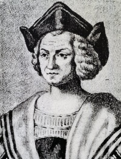 克里斯托弗-哥伦布（1451-1506）的肖像，西奥多-德-布莱（1528-1598）的雕刻。 作者 西奥多·德布瑞