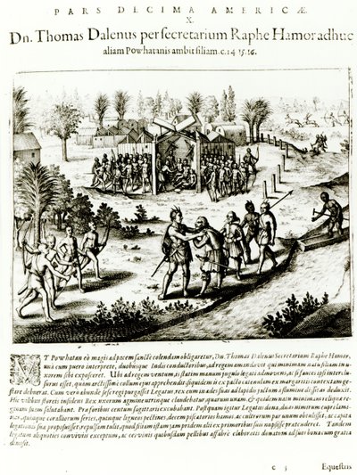 Ralph Hamor访问Powhatan，1619年（雕刻）（bw照片） 作者 西奥多·德布瑞