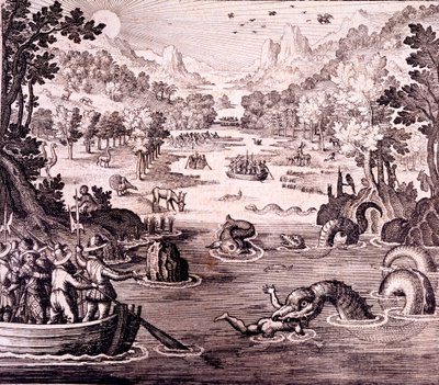 沃尔特·罗利爵士：来自“Newe Weld un Americanische Historien”的大型，富有和美丽的圭亚那帝国的发现，作者：Johann Ludwig Gottfried，1631 作者 西奥多·德布瑞