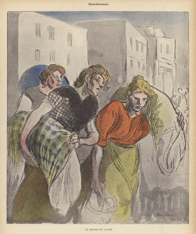 从洗衣房回来的洗衣妇（彩色石版画） 作者 Theophile Alexandre（之后）Steinlen