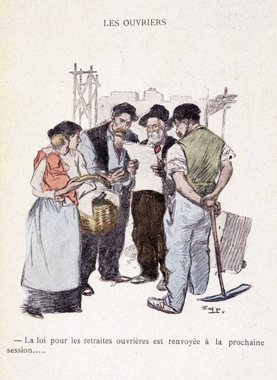 工人。关于工人养老金的法律被推迟到下一届会议...- 在 "生活中"，由Steinlen 1901年写的 作者 西奥菲勒·亚历山大·斯坦伦