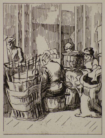 Men and Women with Baskets, 20th century (etching) 作者 特蕾丝·雷索（Therese Lessore）