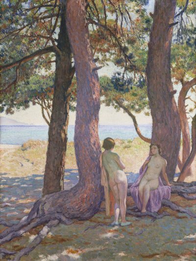 松树下的两个裸体；松树下的两个裸体，1925年 作者 范·雷塞尔伯格（Théovan Rysselberghe）