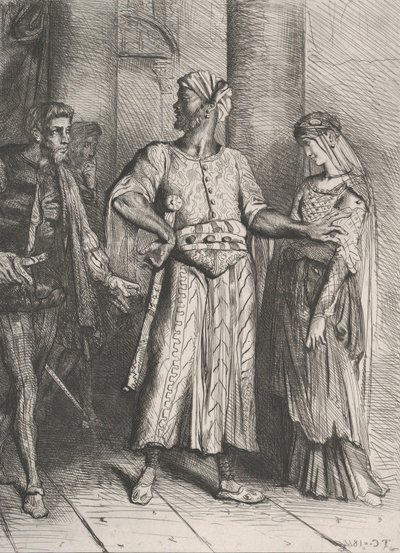 诚实的伊阿古，我的苔丝狄蒙娜必须留给你：《奥赛尔》第四版，1844年蚀刻，1900年重印。 作者 蒂奥多·切塞留