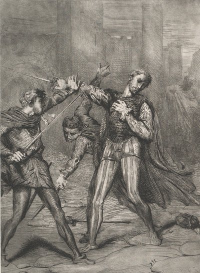 小人，你死了：《奥赛罗》第5幕第1场第10版，1844年蚀刻，1900年重印。 作者 蒂奥多·切塞留