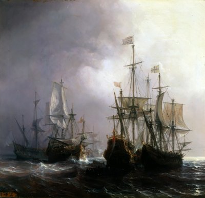 1711年，法国船只菲德尔，穆丁和木星占领了三艘荷兰商船 作者 让·安托万·西奥多·古丁