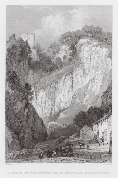德比郡山顶的Peverils城堡（雕版画）。 作者 托马斯（后）Allom