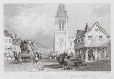 莱斯特郡市场哈伯勒（Market Harborough）（雕刻）。 作者 托马斯（后）Allom