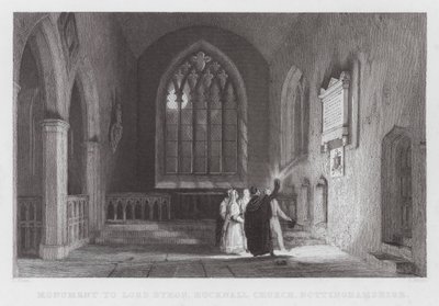 Monument to Lord Byron, Hucknall Church, Nottinghamshire (engraving) 作者 托马斯（后）Allom
