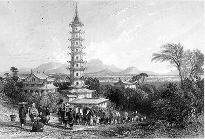 瓷器塔，南京，由亨利-阿德勒刻制（雕刻）。 作者 托马斯（后）Allom