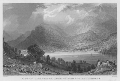 Ulleswater的景色，看向Patterdale（雕刻）。 作者 托马斯（后）Allom
