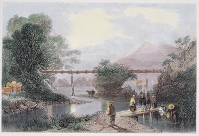香港的Bamboo Aqueduct，由Henry Adlard雕刻，来自George Newenham Wright的“中国一系列观点”（c.1790-1877）1843 作者 托马斯·阿隆