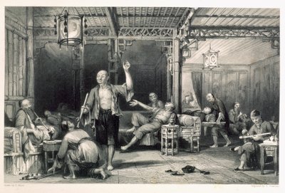 中国鸦片吸烟者，来自乔治·纽恩汉姆赖特的“一系列观点中的中国”（1790-1877）1843 作者 托马斯·阿隆