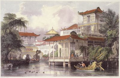 广州附近的一位中国商人的故乡，来自乔治·纽恩汉姆·赖特的“中国在一系列观点”（c.1790-1877）1843 作者 托马斯·阿隆