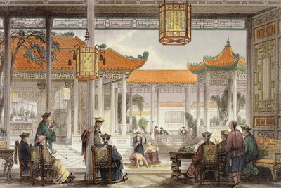 Jugglers在普通话宫的宫廷展览中，来自George Newenham Wright的“中国一系列观点”（1790-1877）1843 作者 托马斯·阿隆