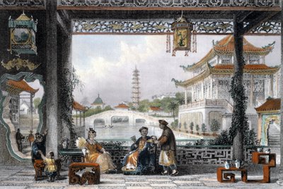 北京附近一个文人的亭子和花园》，中国，1843年 作者 托马斯·阿隆