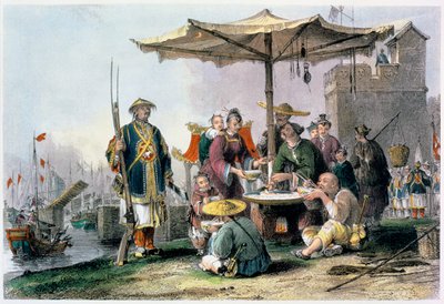 通长图兵站的卖米人》，中国，1843年 作者 托马斯·阿隆
