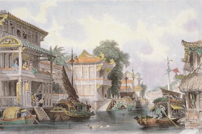 1858年，在广州附近的霍兰运河上的场景 作者 托马斯·阿隆
