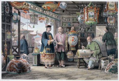 北京灯笼商人的陈列室》，中国，1843年 作者 托马斯·阿隆