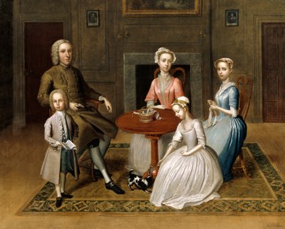 集体肖像，可能是布鲁斯特家族，在国内室内，1736年 作者 Thomas Bardwell