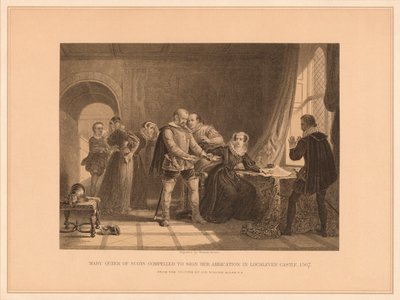 苏格兰的玛丽女王（Mary Queen）被迫在洛奇芬城堡（Lochleven Castle）退位，1878年，1878年 作者 托马斯·布朗