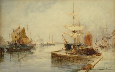 威尼斯朱代卡入口，约 1870 年（铅笔和水彩画） 作者 托马斯·布什·哈迪
