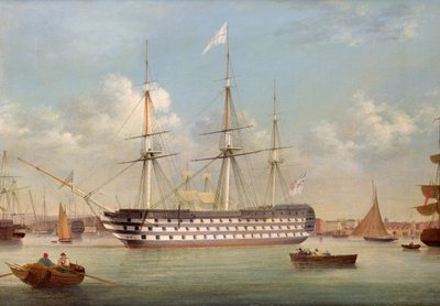 HMS Britannia躺在普利茅斯 作者 托马斯·巴特沃斯（Thomas Buttersworth）