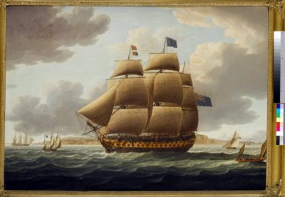 全速航行中的 "巴黎市 "号，英国海军的一级 110 炮舰，1795 年在英国查塔姆造船厂建造。 作者 托马斯·巴特沃斯（Thomas Buttersworth）