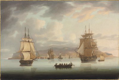丰沙尔公路（Funchal Roadstead），布伦海姆（HMS）布伦海姆（BMS），有灵缇犬和Har架向外，1805 作者 托马斯·巴特沃思
