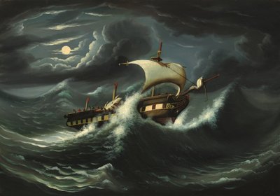 风暴翻滚的护卫舰，19世纪中期。 作者 托马斯·钱伯斯