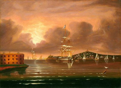 威胁的天空，纽约湾，19世纪中期。 作者 托马斯·钱伯斯