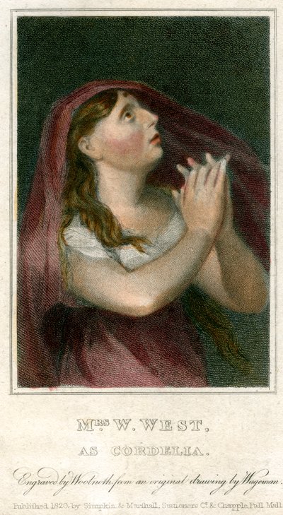 W West夫人饰演Cordelia，1820年。 作者 托马斯·查尔斯·瓦格曼