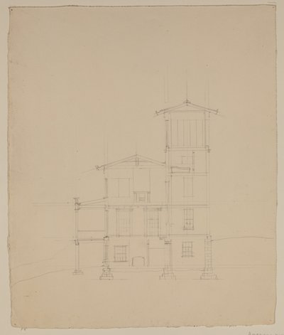 卡茨基尔拟建别墅图，约1801-1848年（石墨铅笔，米白色绒布纸）。 作者 托马斯·科尔