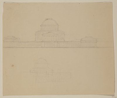 俄亥俄州议会大厦的高度，c.1838（米色编织纸上的石墨铅笔） 作者 托马斯·科尔