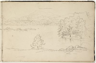 匹兹菲尔德附近的Hoosick或Saddle Mountain和Lake，1832年（石墨铅笔在灰白色的纸上）（另见3525969） 作者 托马斯·科尔