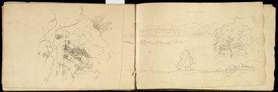 匹兹菲尔德附近的Hoosick或马鞍山和湖泊，1832年（石英铅笔在灰白色的纸上）（另见3514873） 作者 托马斯·科尔