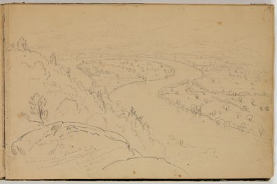 从霍利约克山看到的康涅狄格河牛首山全景，约 1832 年（纸上铅笔画） 作者 托马斯·科尔