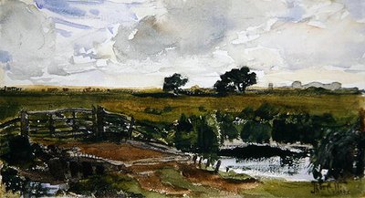 阿伦德尔附近的草地（纸上水彩画） 作者 托马斯·科利尔