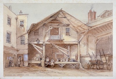 伦敦市劳伦斯巷的Blossoms Inn，1854年。                作者 托马斯·科尔曼·迪布丁