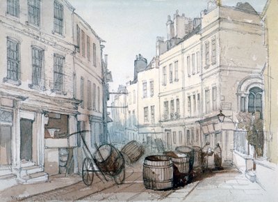 伦敦市面包街山和圣尼古拉斯-奥维教堂墓地，约1850年 作者 Thomas Colman Dibdin