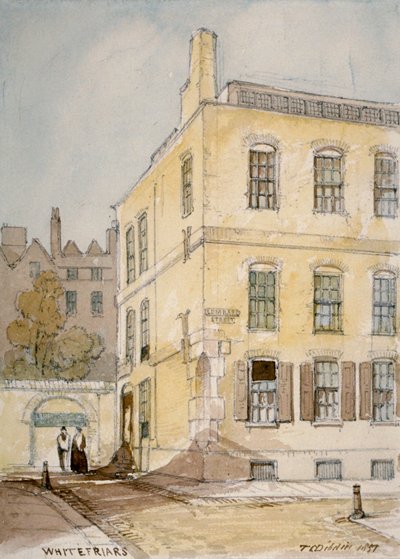 1851年，伦敦市显示朗伯德街拐角的怀特弗里尔视图。             作者 托马斯·科尔曼·迪布丁