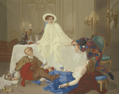 面具舞会后的晚餐，约1855年 作者 托马斯·库蒂（Thomas Couture）