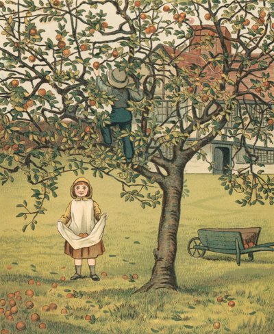 家庭生活。孩子们在果园里采摘苹果 作者 托马斯·克莱恩（Thomas Crane）