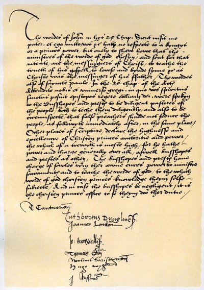 克雷默大主教和其他七个英国主教的主教宣言，c1537。 作者 托马斯·克兰默
