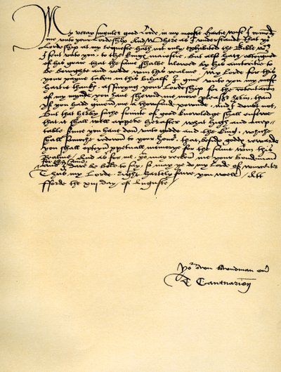 1537年8月13日，托马斯·克兰默（Thomas Cranmer）致福特的托马斯·克伦威尔（Thomas Cromwell）的信 作者 托马斯·克兰默