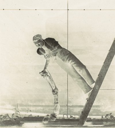 梯子上的男人与被解剖的马腿，1880年代。 作者 托马斯·埃金斯