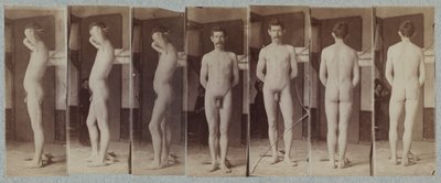 站立的男性裸体模特儿约瑟夫·史密斯的照片，c。 1883年。 作者 Thomas Eakins