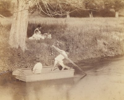 两个男孩在小河边玩耍，1883年7月4日，1883。 作者 托马斯·埃金斯