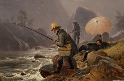 画家费恩利、阿申巴赫、布雷斯劳尔在钓鱼 作者 Thomas Fearnley