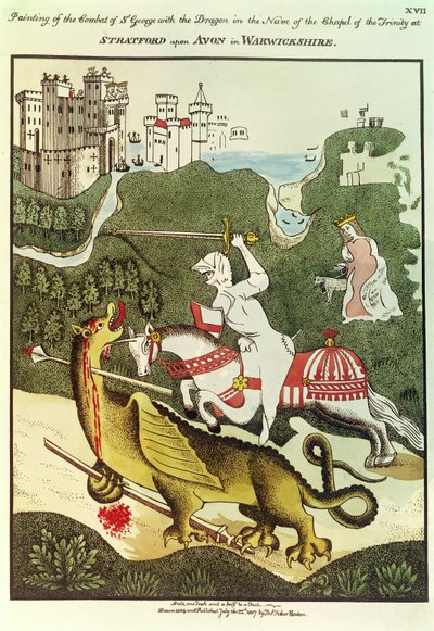 圣乔治和龙，在斯特拉特福德，沃里克郡，1804年三位一体教堂的原始绘画后 作者 托马斯·费舍尔·霍克斯顿